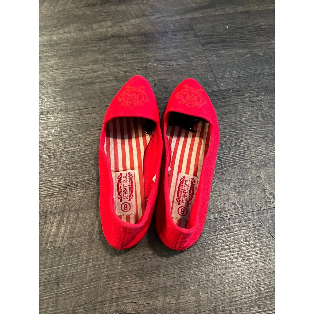 Separate Issue Womens Flats Nautical Crest Embroidery Red Size 8